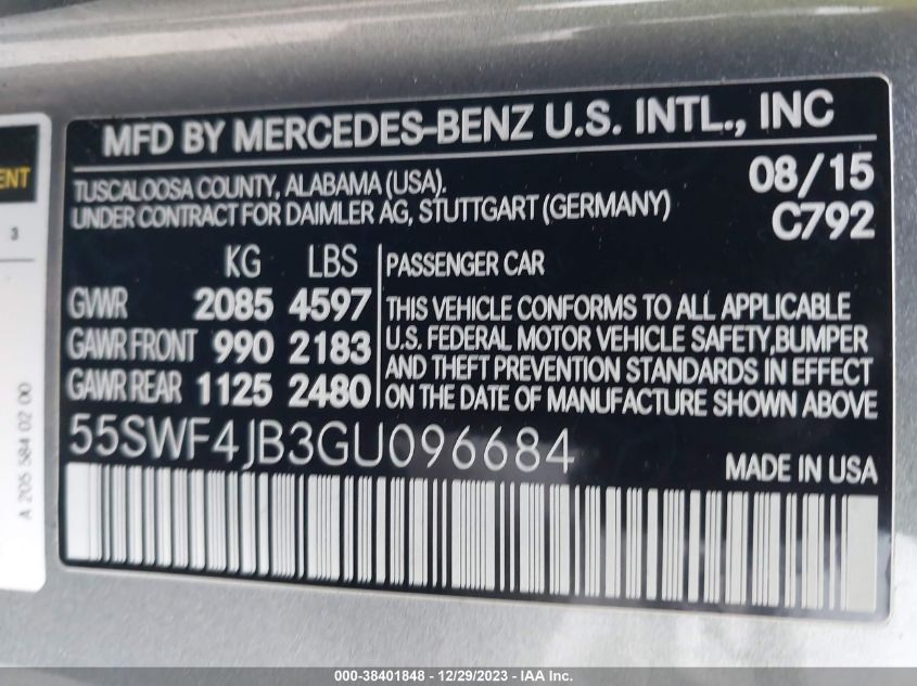 2016 MERCEDES-BENZ C 300 LUXURY/SPORT - 55SWF4JB3GU096684