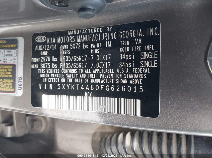 2015 KIA SORENTO LX - 5XYKT4A60FG626015