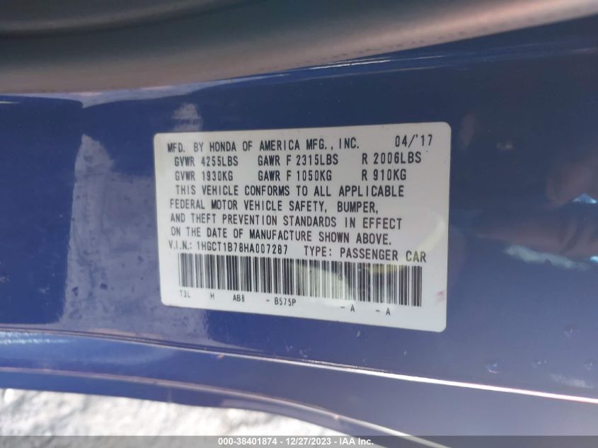 2017 HONDA ACCORD EX - 1HGCT1B78HA007287
