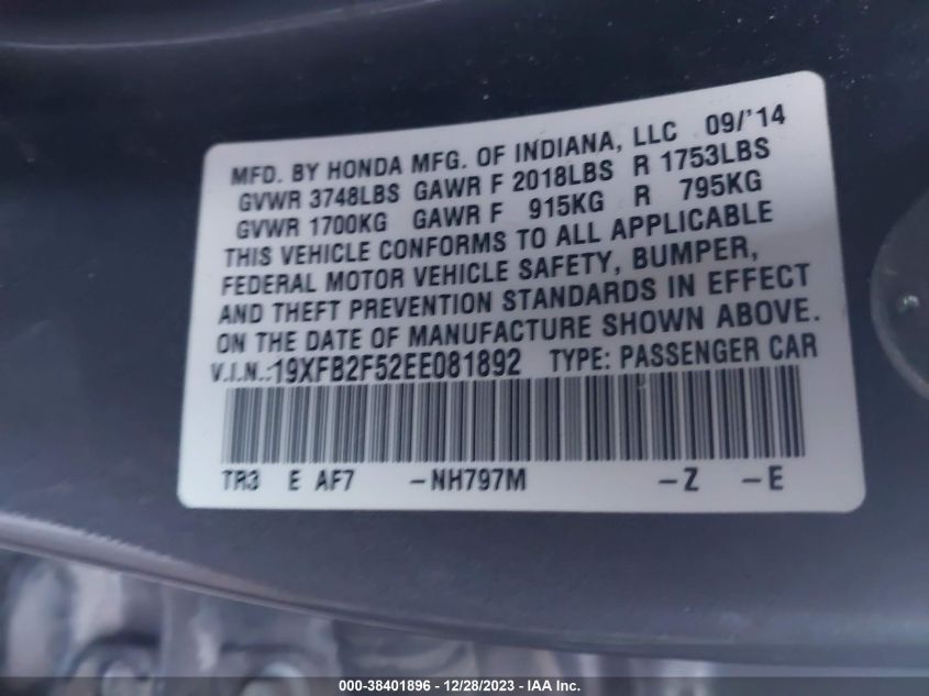2014 HONDA CIVIC LX - 19XFB2F52EE081892