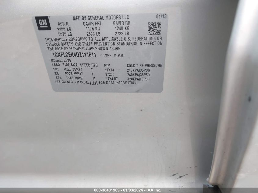 2013 CHEVROLET EQUINOX LS - 1GNFLCEK4DZ111611