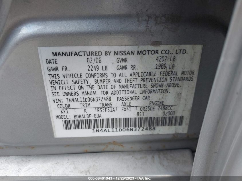 1N4AL11D06N372488 | 2006 NISSAN ALTIMA