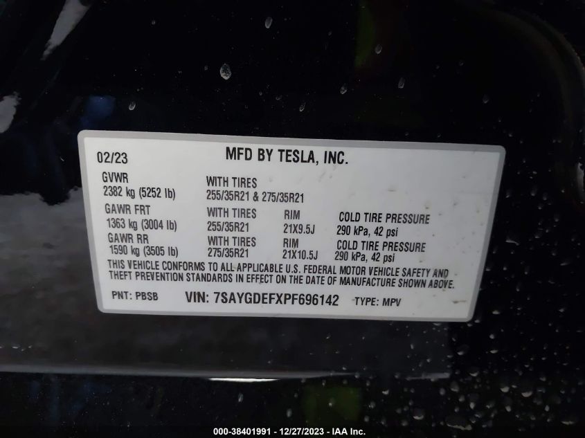 2023 TESLA MODEL Y - 7SAYGDEFXPF696142