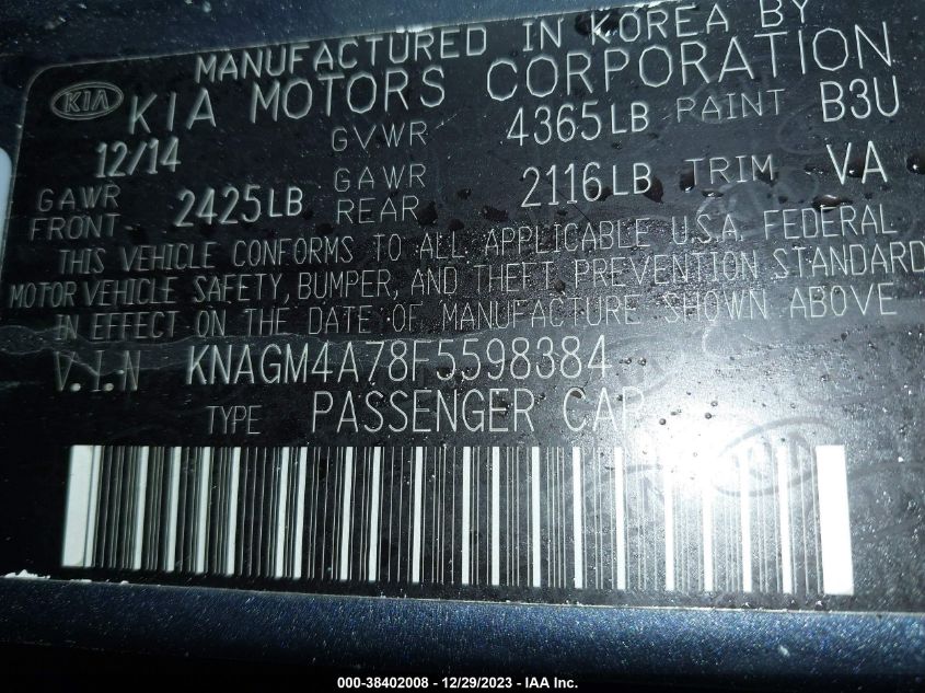 2015 KIA OPTIMA LX - KNAGM4A78F5598384