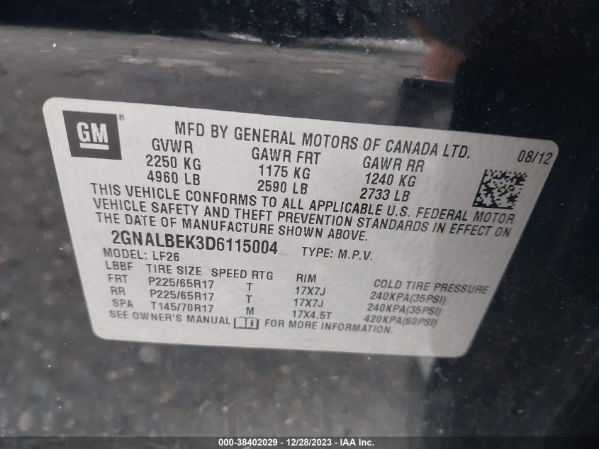 2013 CHEVROLET EQUINOX LS - 2GNALBEK3D6115004