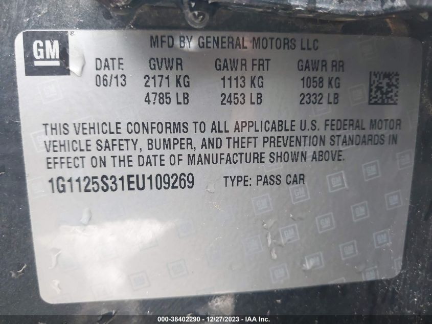 2014 CHEVROLET IMPALA 2LT - 1G1125S31EU109269