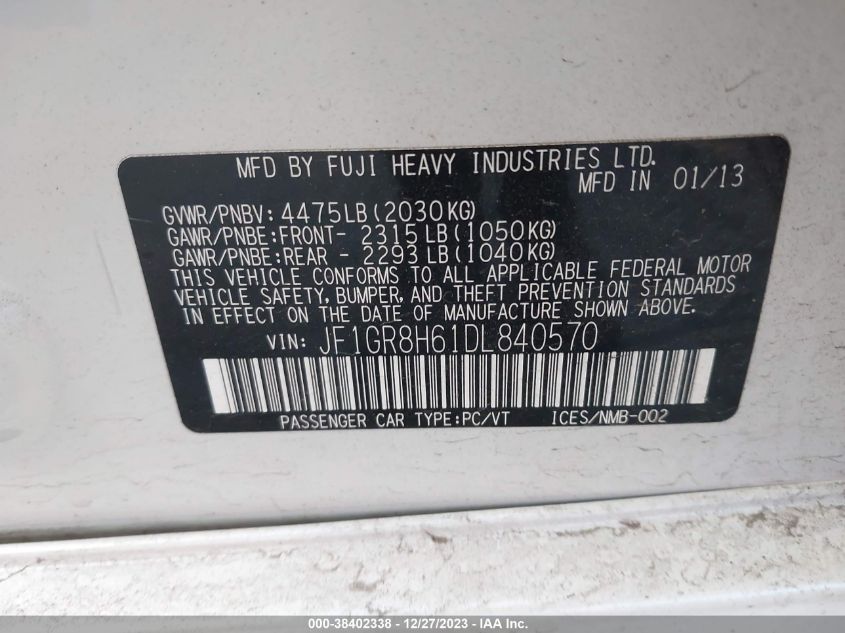 2013 SUBARU IMPREZA WRX STI JF1GR8H61DL840570