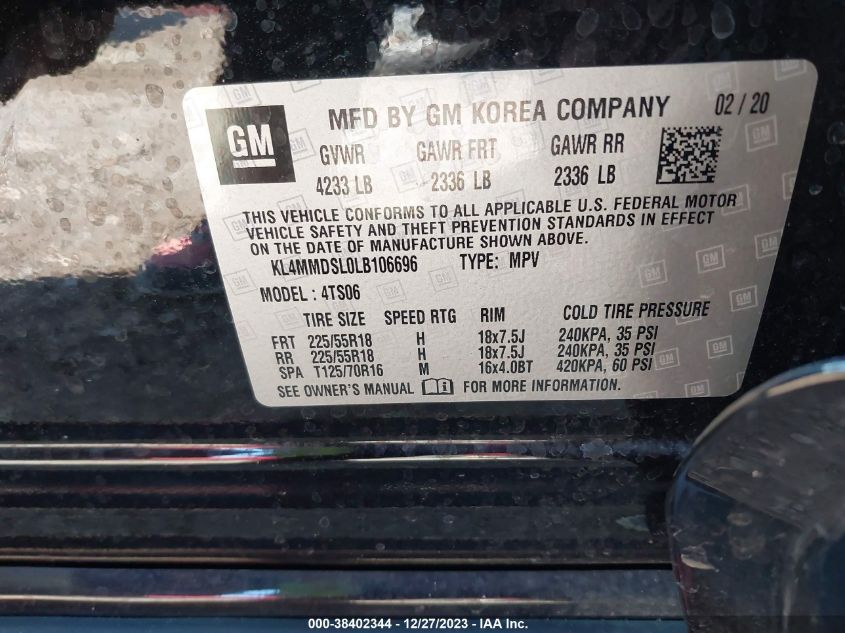 2020 BUICK ENCORE GX FWD SELECT - KL4MMDSL0LB106696