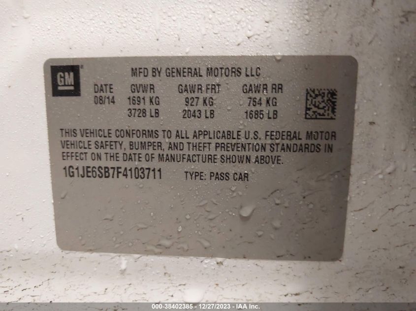 2015 CHEVROLET SONIC LTZ AUTO - 1G1JE6SB7F4103711
