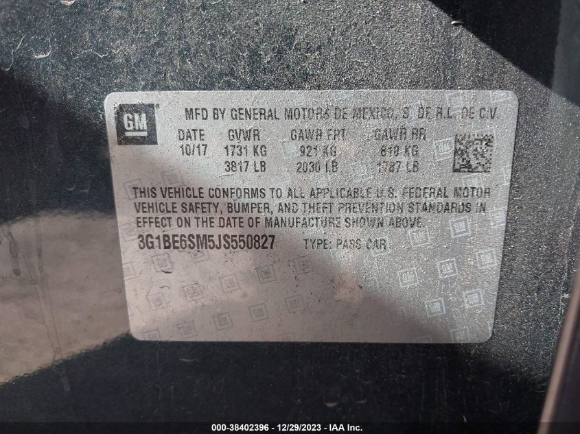 2018 CHEVROLET CRUZE LT - 3G1BE6SM5JS550827