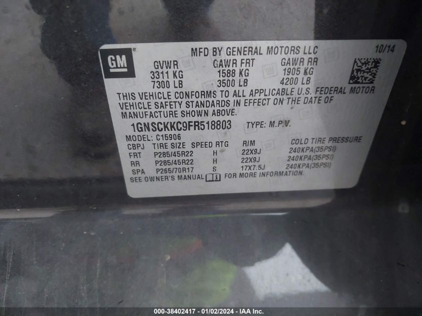 2015 CHEVROLET SUBURBAN 1500 LTZ - 1GNSCKKC9FR518803