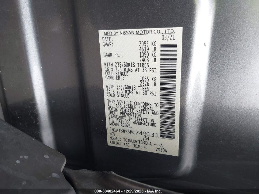 2021 NISSAN ROGUE SV INTELLIGENT AWD - 5N1AT3BB5MC749131