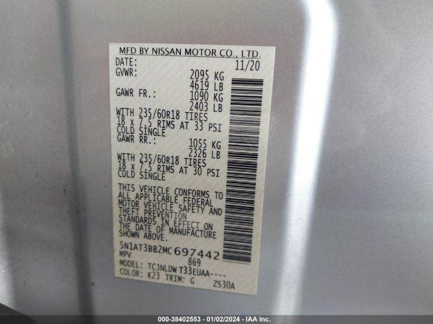 2021 NISSAN ROGUE SV INTELLIGENT AWD - 5N1AT3BB2MC697442