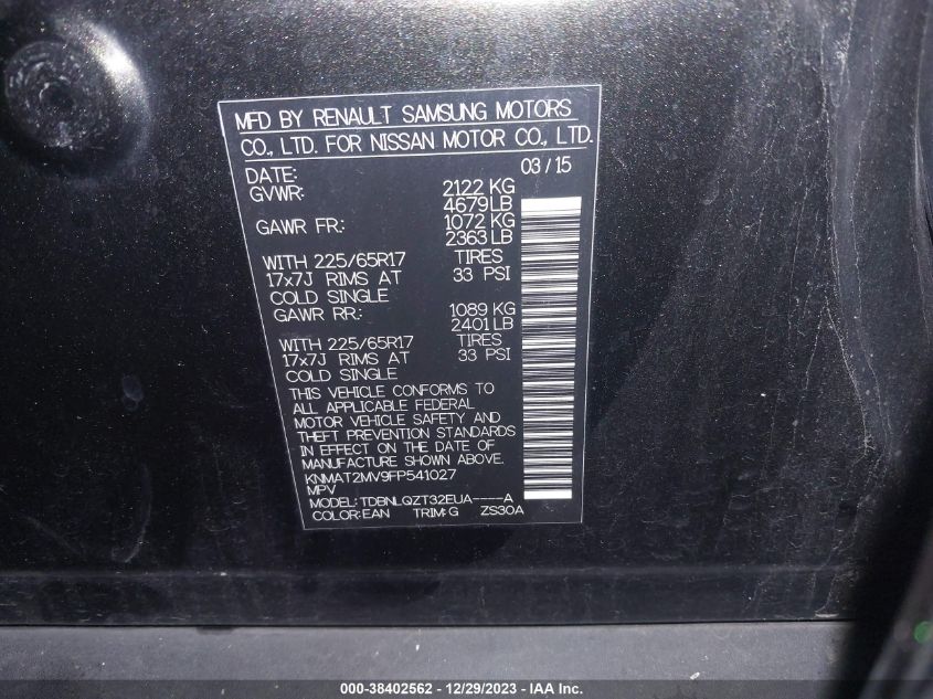 2015 NISSAN ROGUE SV - KNMAT2MV9FP541027