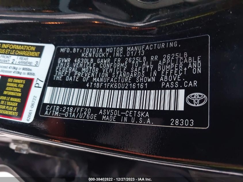 2013 TOYOTA CAMRY SE - 4T1BF1FK6DU216161