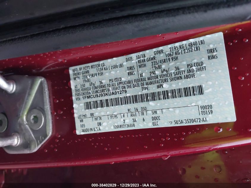 2019 FORD ESCAPE TITANIUM - 1FMCU9J93KUA01279
