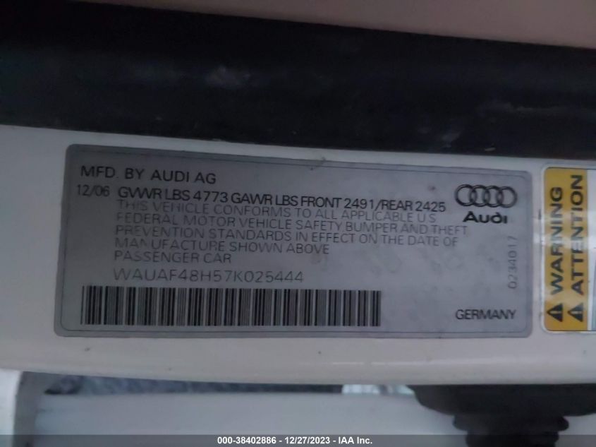 WAUAF48H57K025444 | 2007 AUDI A4