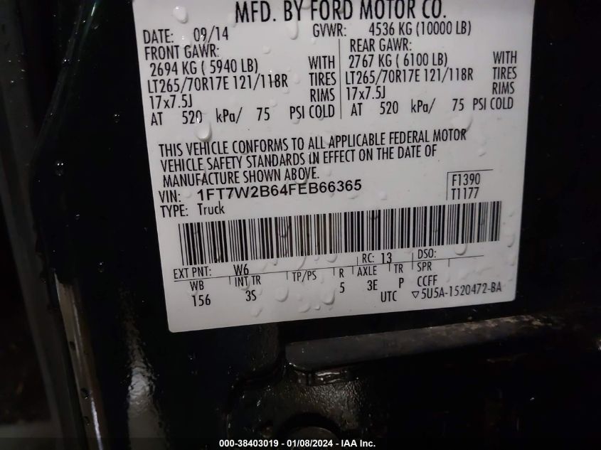 2015 FORD F-250 XLT - 1FT7W2B64FEB66365