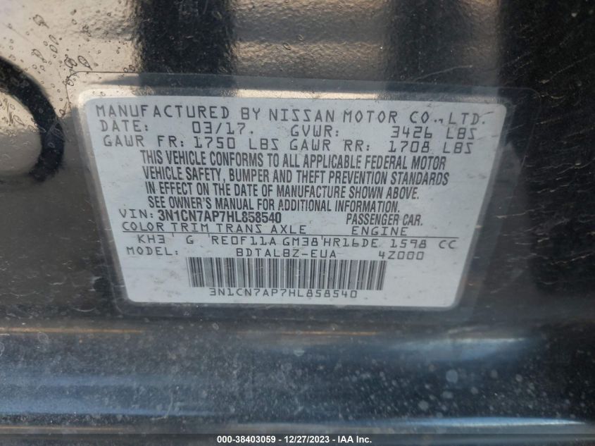 2017 NISSAN VERSA 1.6 SV - 3N1CN7AP7HL858540