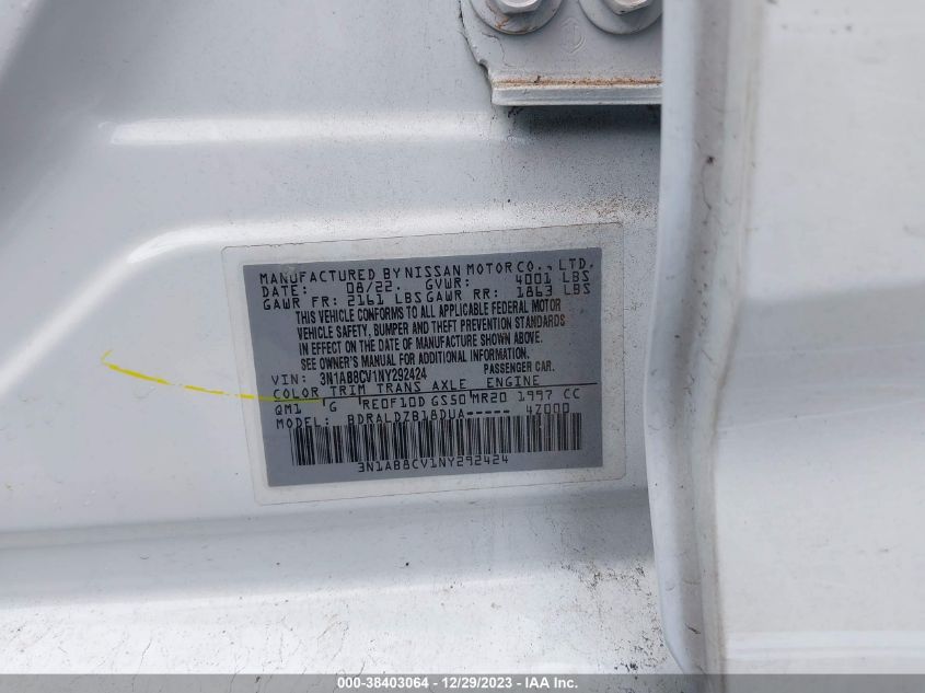 2022 NISSAN SENTRA SV - 3N1AB8CV1NY292424
