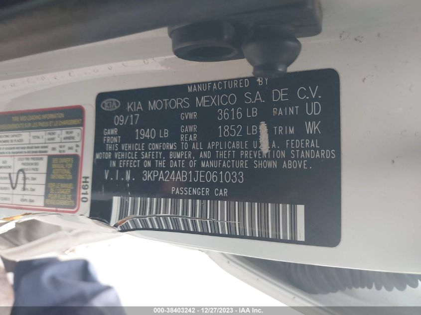 2018 KIA RIO S - 3KPA24AB1JE061033