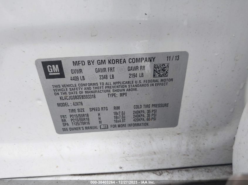 2014 BUICK ENCORE LEATHER - KL4CJGSB2EB593318