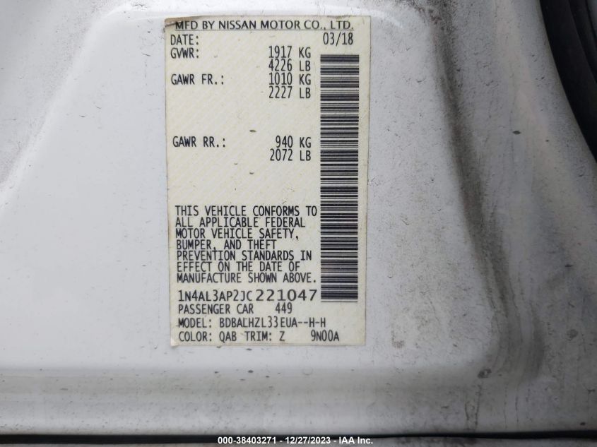 2018 NISSAN ALTIMA 2.5 SR - 1N4AL3AP2JC221047
