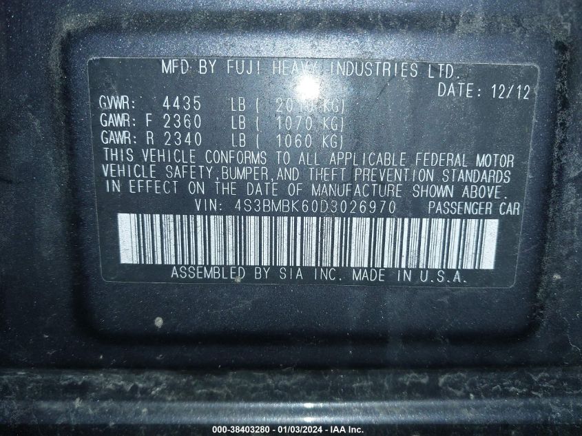 2013 SUBARU LEGACY 2.5I LIMITED - 4S3BMBK60D3026970