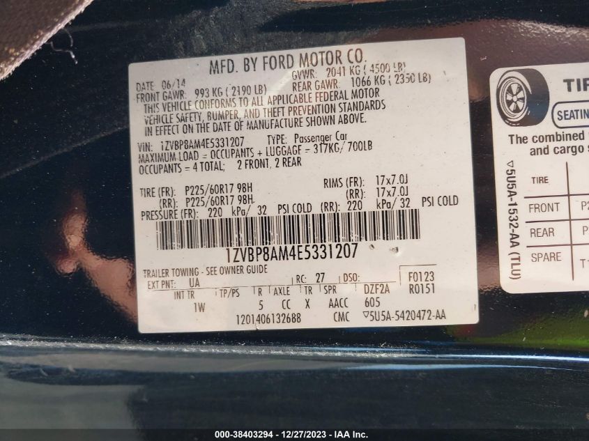 2014 FORD MUSTANG - 1ZVBP8AM4E5331207