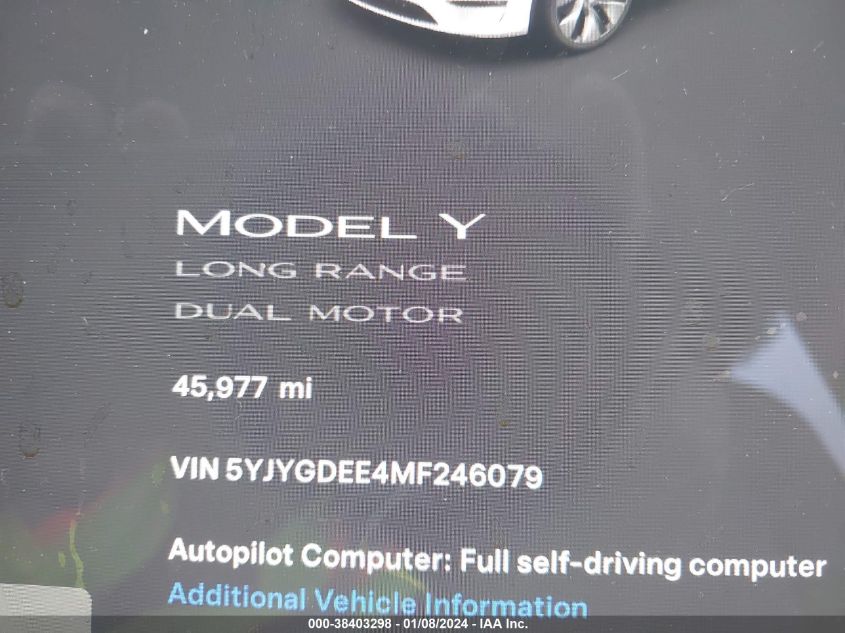 2021 TESLA MODEL Y - 5YJYGDEE4MF246079