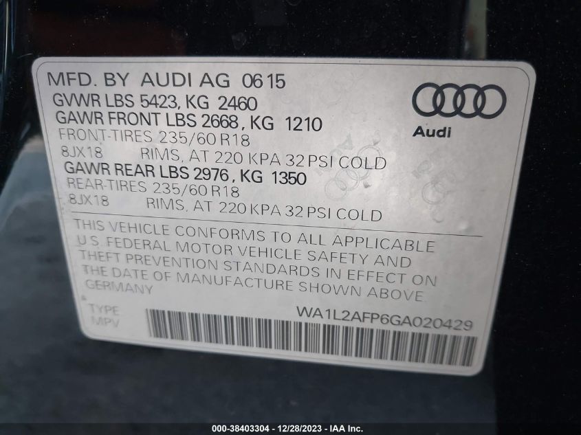 2016 AUDI Q5 PREMIUM PLUS - WA1L2AFP6GA020429