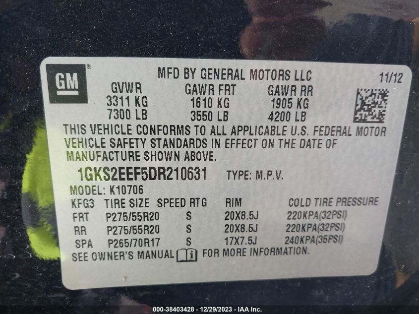 2013 GMC YUKON DENALI - 1GKS2EEF5DR210631