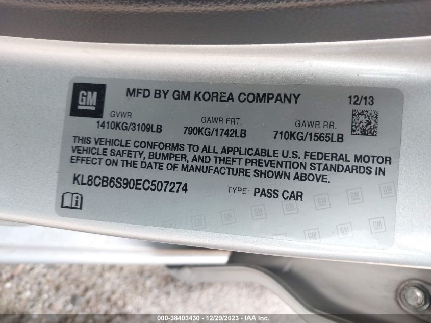 2014 CHEVROLET SPARK LS - KL8CB6S90EC507274