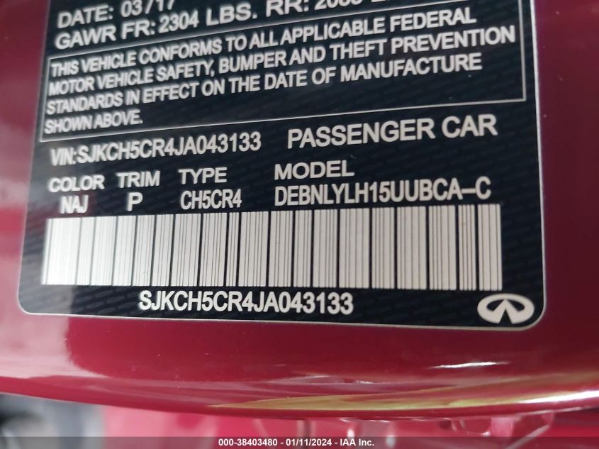 2018 INFINITI QX30 PREMIUM SJKCH5CR4JA043133