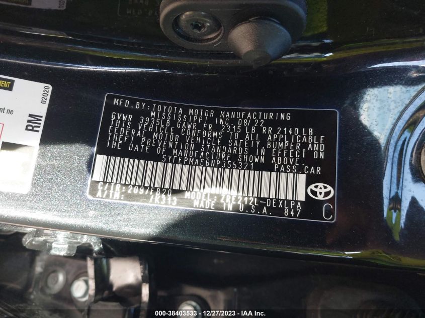 2022 TOYOTA COROLLA LE - 5YFEPMAE6NP355321