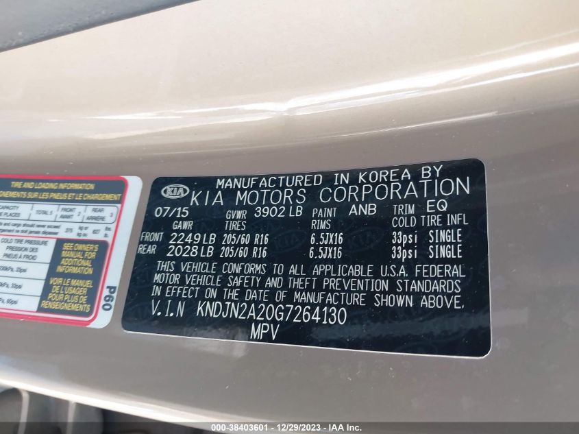 2016 KIA SOUL - KNDJN2A20G7264130