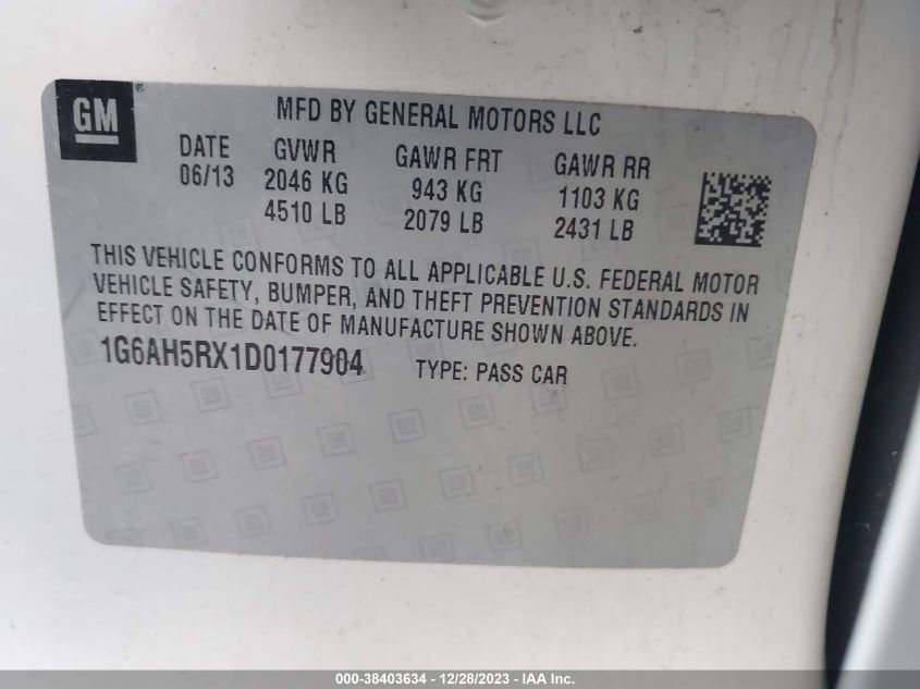 2013 CADILLAC ATS LUXURY - 1G6AH5RX1D0177904