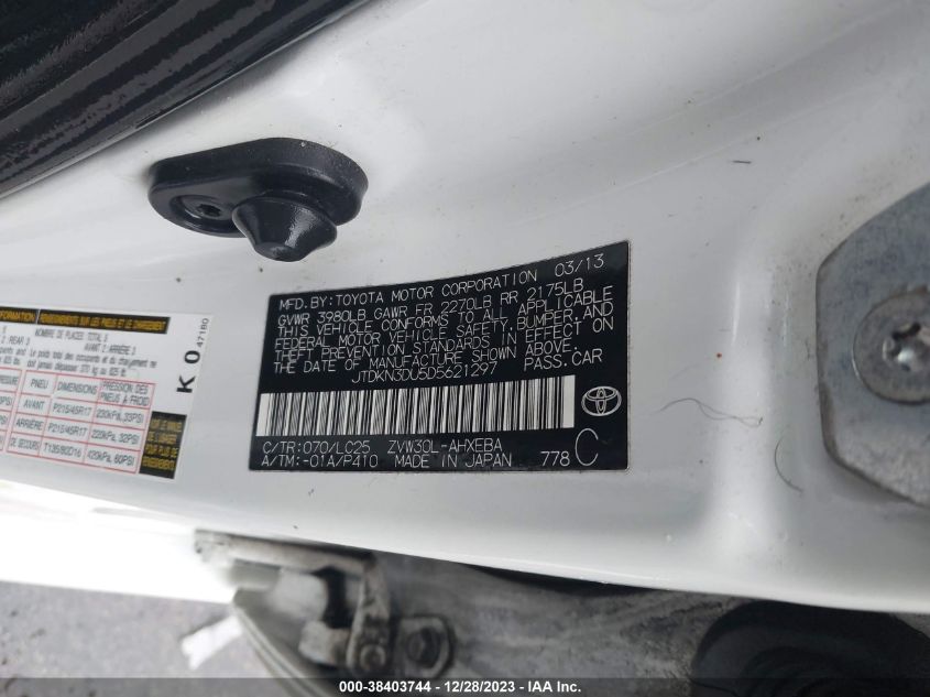 2013 TOYOTA PRIUS - JTDKN3DU5D5621297