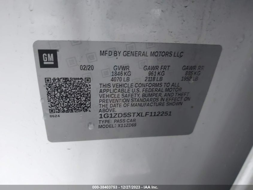 2020 CHEVROLET MALIBU FWD LT - 1G1ZD5STXLF112251