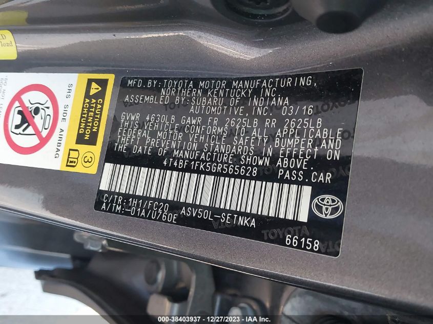 2016 TOYOTA CAMRY LE - 4T4BF1FK5GR565628
