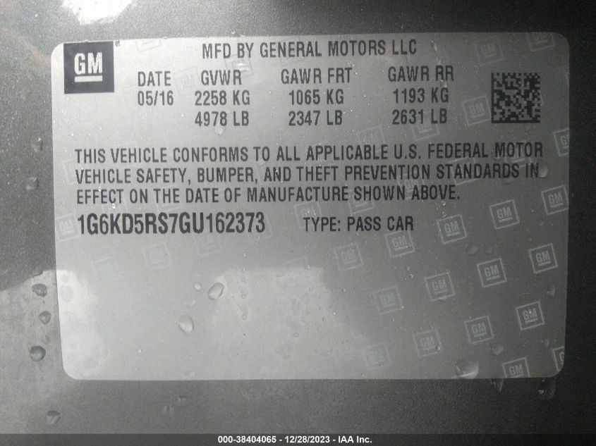 2016 CADILLAC CT6 LUXURY - 1G6KD5RS7GU162373