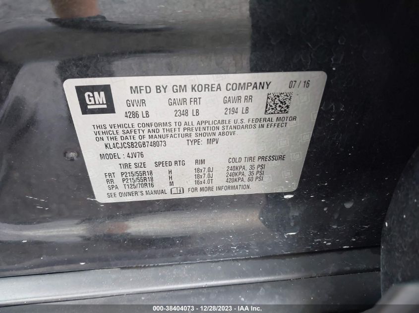 2016 BUICK ENCORE - KL4CJCSB2GB748073