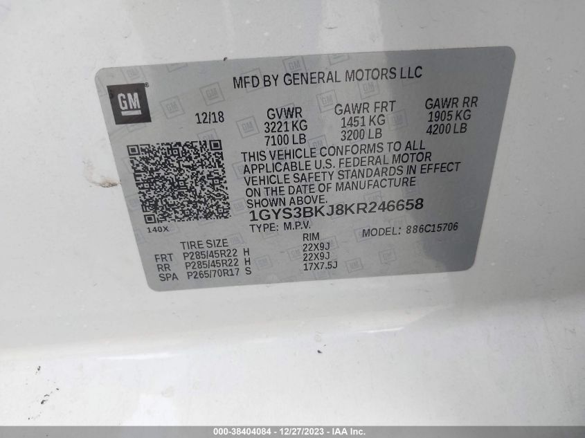2019 CADILLAC ESCALADE LUXURY - 1GYS3BKJ8KR246658