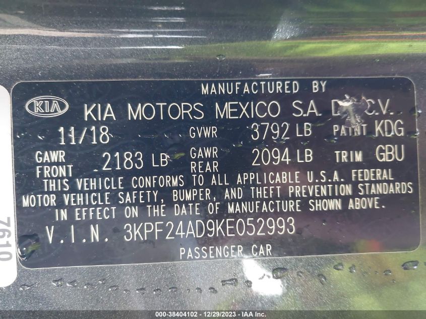 2019 KIA FORTE FE/LX/LXS - 3KPF24AD9KE052993