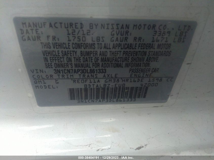 2013 NISSAN VERSA 1.6 SV - 3N1CN7AP3DL861333
