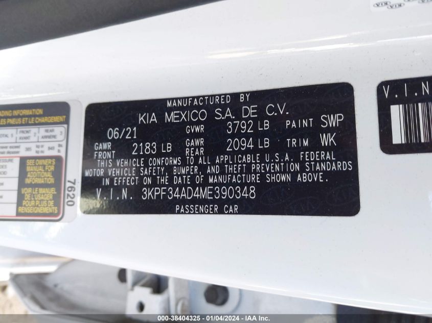 2021 KIA FORTE GT LINE - 3KPF34AD4ME390348