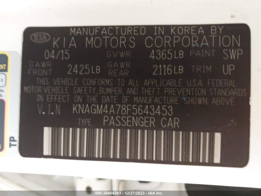 2015 KIA OPTIMA LX - KNAGM4A78F5643453