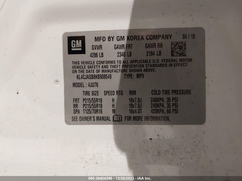 2019 BUICK ENCORE PREFERRED - KL4CJASB8KB908549