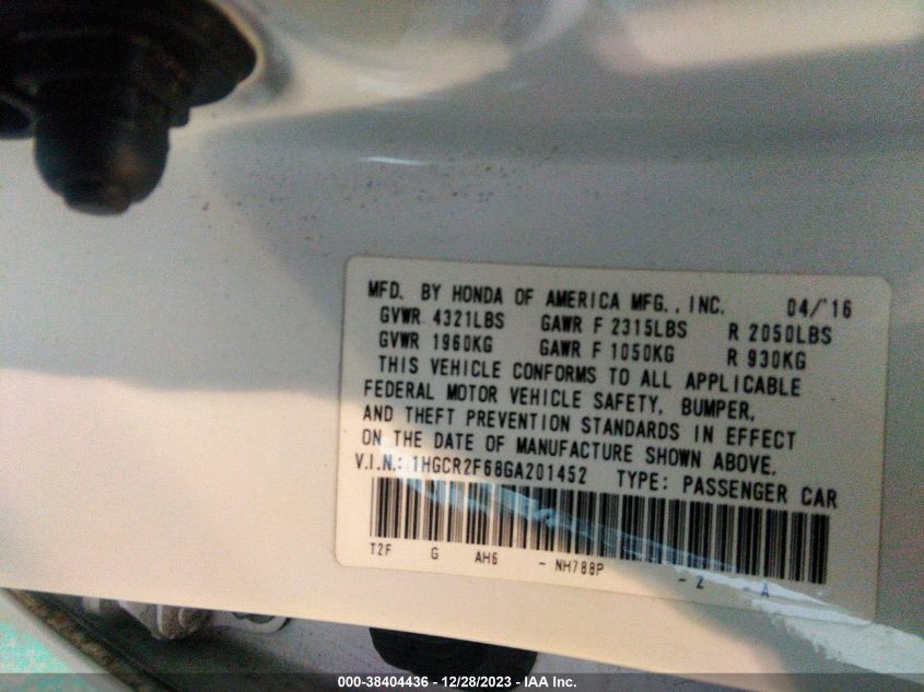 2016 HONDA ACCORD SPORT - 1HGCR2F68GA201452