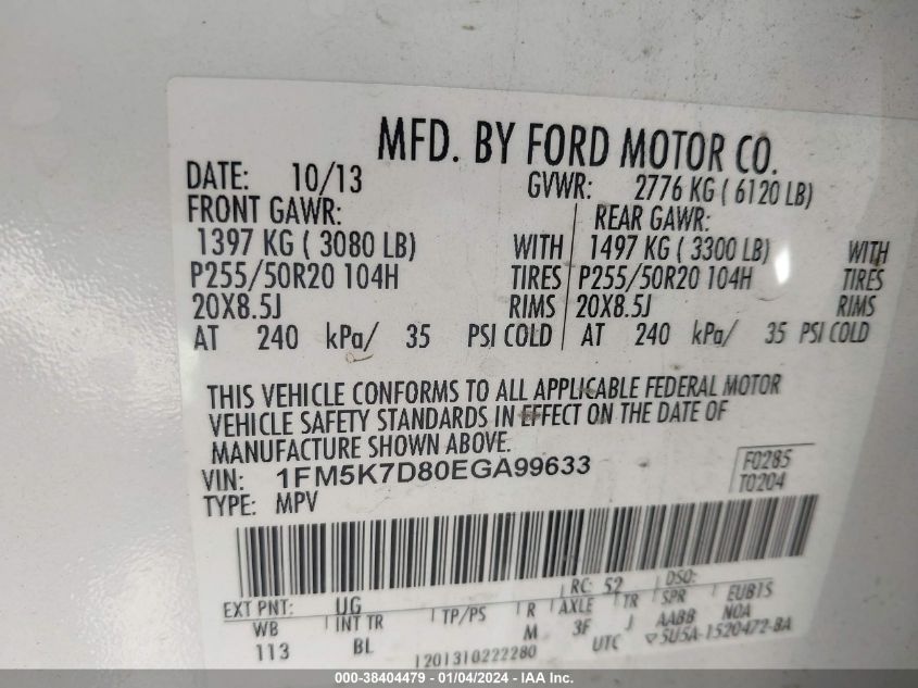 2014 FORD EXPLORER XLT - 1FM5K7D80EGA99633